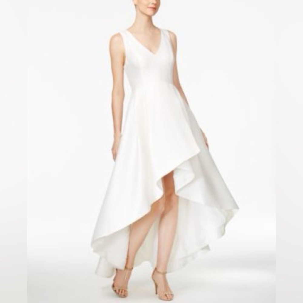 Elegant White Satin High-Low Dress